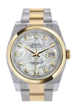 Rolex Datejust 36 White Mother-Of-Pearl Diamond Dial 18K Gold Two Tone Oyster Watch 116203 Pearl