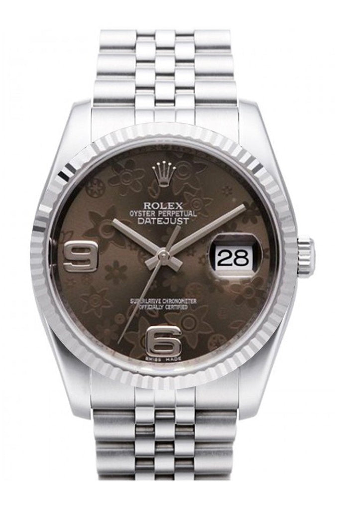 Rolex Datejust 36 Bronze Floral Dial 18K White Gold Fluted Bezel Stainless Steel Jubilee Watch
