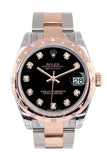 Rolex Datejust 31 Black Diamond Dial Diamond Bezel 18K Rose Gold Two Tone Ladies Watch 178341