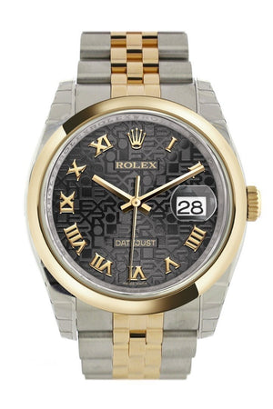 Rolex Datejust 36 Black Jubilee Roman Dial 18K Gold Two Tone Watch 116203