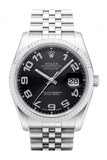 Rolex Datejust 36 Black Concentric Dial 18k White Gold Fluted Bezel Stainless Steel Jubilee Watch 116234