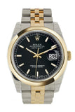 Rolex Datejust 36 Black Dial 18k Gold Two Tone Jubilee Watch 116203