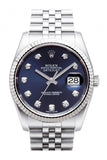 Rolex Datejust 36 Blue Diamond Dial 18k White Gold Fluted Bezel Stainless Steel Jubilee Watch 116234