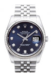 Rolex Datejust 36 Blue Diamond Dial 18k White Gold Fluted Bezel Stainless Steel Jubilee Watch 116234
