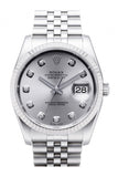 Rolex Datejust 36 Silver Dial 18k White Gold Fluted Bezel Stainless Steel Jubilee Watch 116234