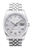 Rolex Datejust 36 Silver Jubilee Diamonds Dial 18k White Gold Fluted Bezel Stainless Steel Jubilee Watch 116234