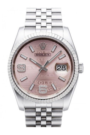 Rolex Datejust 36 Pink Waves Oyster Dial 18K White Gold Fluted Bezel Stainless Steel Jubilee Watch