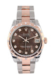 Rolex Datejust 31 Black Mother Of Pearl Diamond Dial Bezel 18K Rose Gold Two Tone Ladies Watch