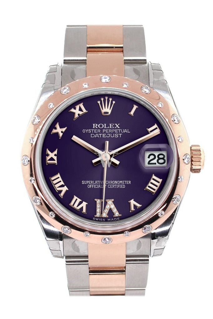 Rolex 178341 Datejust 31 Purple Roman Large VI set with Diamond Dial Diamond Bezel Ladies WatchGuyNYC