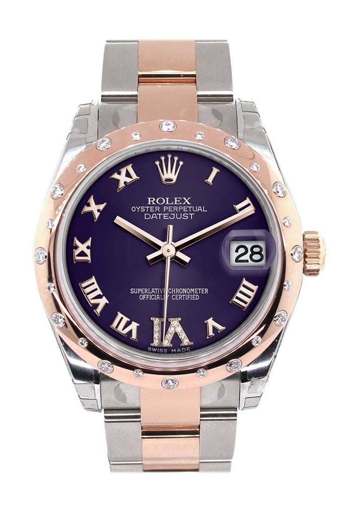 Rolex Datejust 31 Purple Roman Large Vi Set With Diamond Dial Bezel 18K Rose Gold Two Tone Ladies