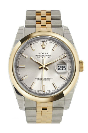Rolex Datejust 36 Silver Dial 18K Gold Two Tone Jubilee Watch 116203