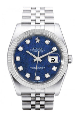 Rolex Datejust 36 Sodalite Dial 18K White Gold Fluted Bezel Stainless Steel Jubilee Watch 116234