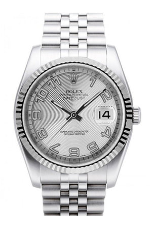 Rolex Datejust 36 Silver Concentric Dial 18K White Gold Fluted Bezel Stainless Steel Jubilee Watch