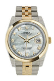 Rolex Datejust 36 White Mother-Of-Pearl Roman Dial 18K Gold Two Tone Jubilee Watch 116203 Pearl