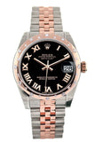 Rolex Datejust 31 Black Roman Dial Diamond Bezel 18K Rose Gold Two Tone Jubilee Ladies Watch 178341