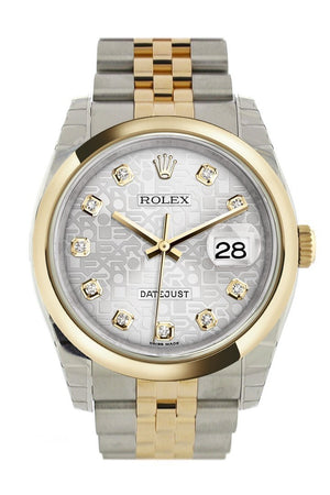 Rolex Datejust 36 Silver Jubilee Diamond Dial 18K Gold Two Tone Watch 116203