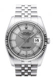 Rolex Datejust 36 Steel Silver Dial 18K White Gold Fluted Bezel Stainless Jubilee Watch 116234