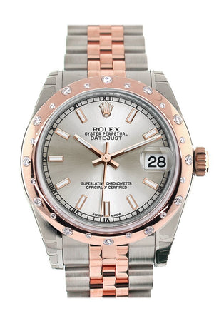 Rolex Datejust 31 Silver Dial Diamond Bezel 18K Rose Gold Two Tone Jubilee Ladies Watch 178341 /