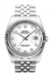 Rolex Datejust 36 White Dial 18k White Gold Fluted Bezel Stainless Steel Jubilee Watch 116234