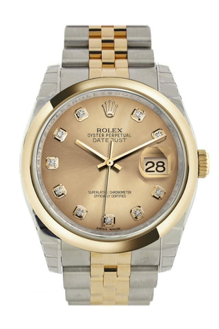 Rolex Datejust 36 Champagne-Colour Diamond Dial 18K Gold Two Tone Jubilee Watch 116203 Champagne