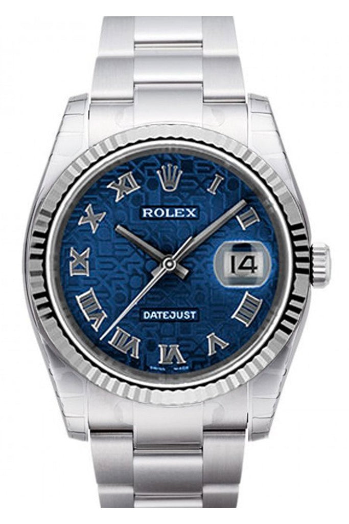 Rolex Datejust 36 Blue Jubilee Roman Dial 18K White Gold Fluted Bezel Stainless Steel Oyster Watch