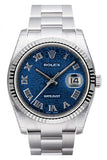 Rolex Datejust 36 Blue Jubilee Roman Dial 18K White Gold Fluted Bezel Stainless Steel Oyster Watch