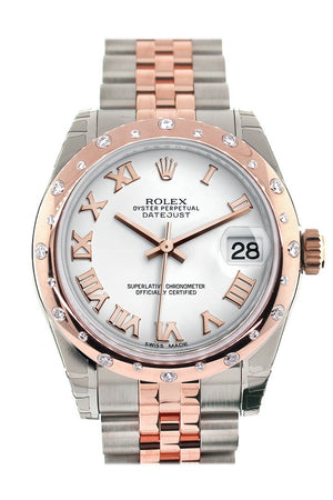 Rolex Datejust 31 White Roman Dial Diamond Bezel 18K Rose Gold Two Tone Jubilee Ladies Watch 178341