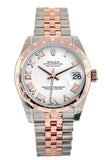 Rolex Datejust 31 White Roman Dial Diamond Bezel 18K Rose Gold Two Tone Jubilee Ladies Watch 178341