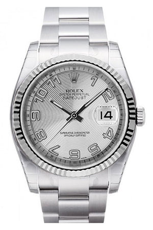 Rolex Datejust 36 Silver Concentric Dial 18K White Gold Fluted Bezel Stainless Steel Oyster Watch