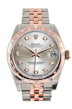 Rolex Datejust 31 Silver Diamond Dial Bezel 18K Rose Gold Two Tone Jubilee Ladies Watch 178341 /