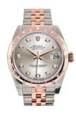 Rolex Datejust 31 Silver Diamond Dial  Diamond Bezel 18K Rose Gold Two Tone Jubilee Ladies Watch 178341