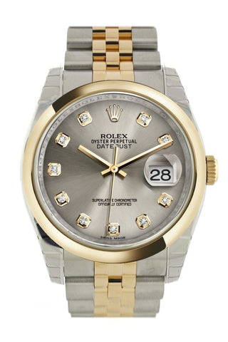 Rolex Datejust 36 Steel Diamond Dial 18K Gold Two Tone Jubilee Watch 116203