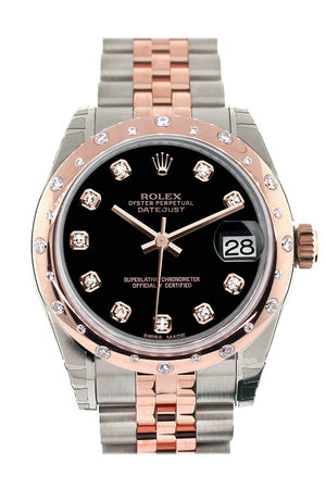 Rolex Datejust 31 Black Diamond Dial Bezel 18K Rose Gold Two Tone Jubilee Ladies Watch 178341 / None