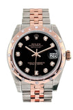 Rolex Datejust 31 Black Diamond Dial Diamond Bezel 18K Rose Gold Two Tone Jubilee Ladies Watch 178341