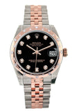 Rolex Datejust 31 Black Diamond Dial Bezel 18K Rose Gold Two Tone Jubilee Ladies Watch 178341