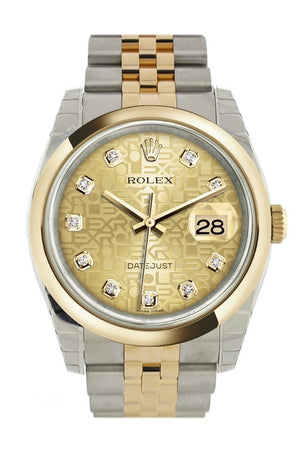 Rolex Datejust 36 Champagne-Colour Jubilee Diamond Dial 18K Gold Two Tone Watch 116203 Champagne