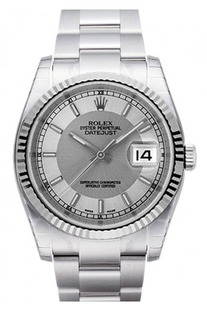 ROLEX 116234 Datejust 36 Steel Silver Dial White Gold Bezel | WatchGuyNYC