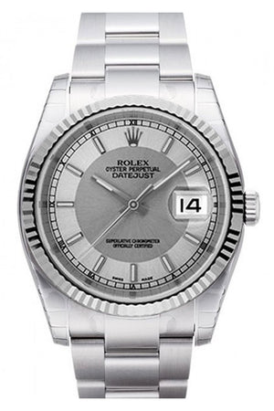 Rolex Datejust 36 Steel Silver Dial 18K White Gold Fluted Bezel Stainless Oyster Watch 116234