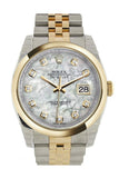 Rolex Datejust 36 White mother-of-pearl Diamond Dial 18k Gold Two Tone Jubilee Watch 116203