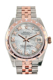 Rolex Datejust 31 White Mother of Pearl Roman Dial Diamond Bezel 18K Rose Gold Two Tone Jubilee Ladies Watch 178341