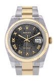 Rolex Datejust 36 Black Jubilee Roman Dial Fluted 18K Gold Two Tone Oyster Watch 116233