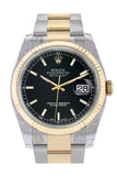 Rolex Datejust 36 Black Dial Fluted 18K Gold Two Tone Oyster Watch 116233