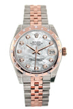 Rolex Datejust 31 White Mother Of Pearl Diamond Dial Bezel 18K Rose Gold Two Tone Jubilee Ladies