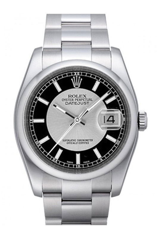Rolex silver on sale black dial