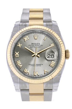 Rolex Datejust 36 Steel Roman Fluted 18K Gold Two Tone Oyster Watch 116233 / None