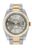 Rolex Datejust 36 Steel Roman Fluted 18K Gold Two Tone Oyster Watch 116233
