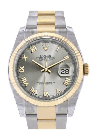 Rolex Datejust 36 Steel Roman Fluted 18K Gold Two Tone Oyster Watch 116233 / None