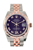 Rolex Datejust 31 Purple Roman Large VI set with Diamond Dial Diamond Bezel 18K Rose Gold Two Tone Jubilee Ladies Watch 178341