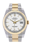 Rolex Datejust 36 White Dial Fluted 18K Gold Two Tone Oyster Watch 116233 / None