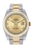 Rolex Datejust 36 Champagne Roman Dial Fluted 18K Gold Two Tone Oyster Watch 116233 / None